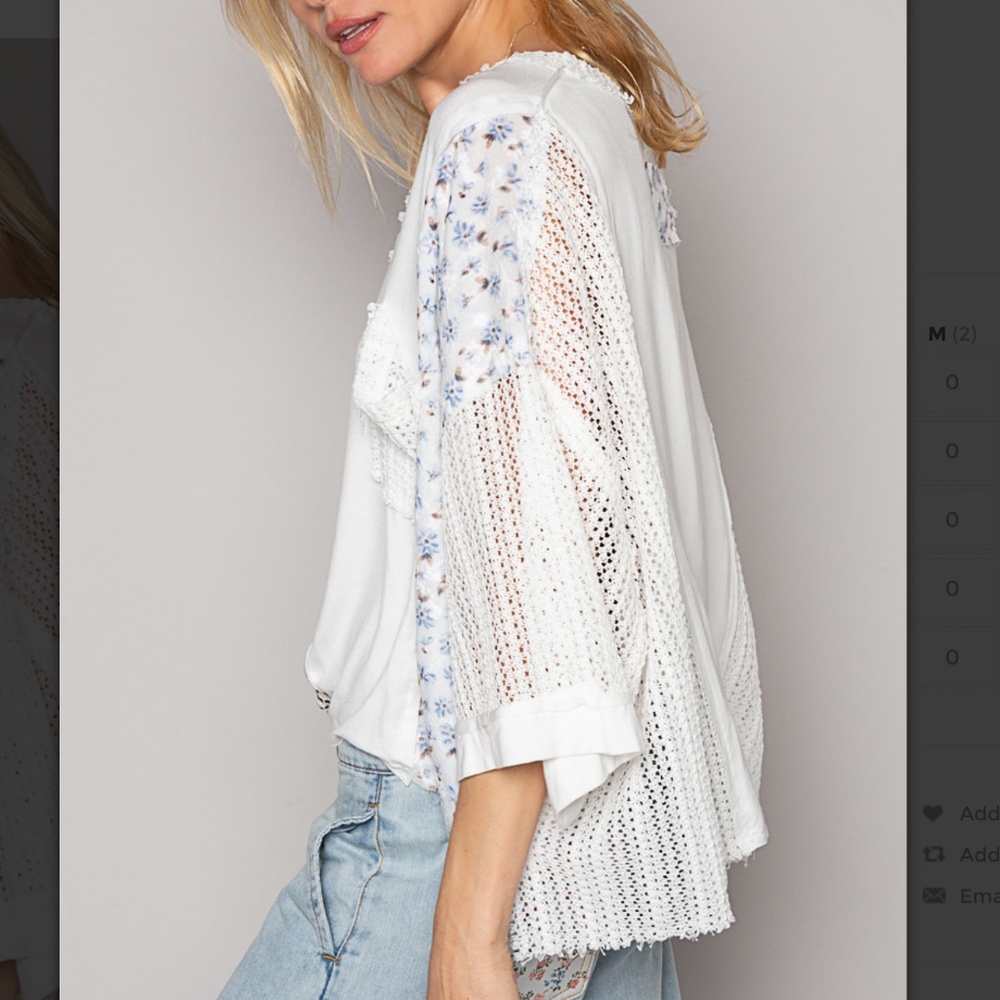 POL V-Neck Crochet Detail Knit Top Women’s Floral Contrast Knit Top BR28 - Picture 2 of 10